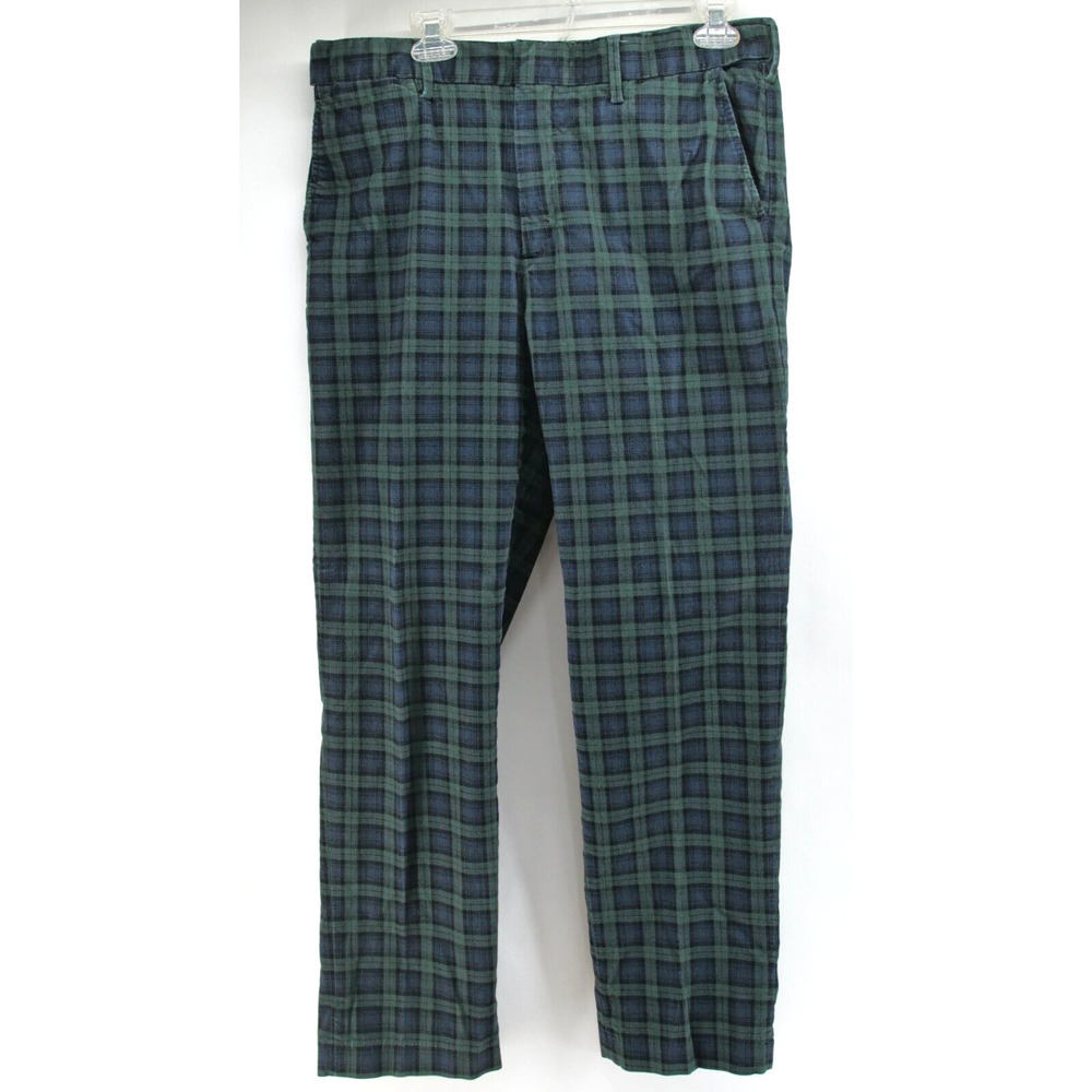 Lands End Blackwatch Plaid Stretch‎ Cotton Flat Front Trousers Pants 34